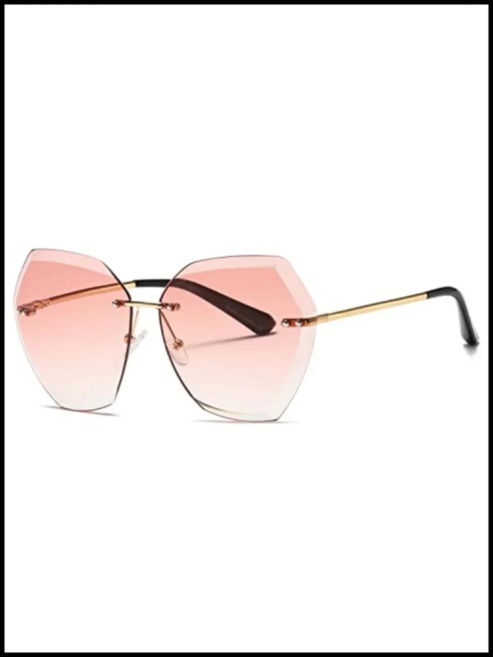 Oversized Rimless Diamond Cutting Gradient Lens Sunglasses